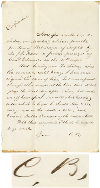 Clara Barton Autograph Letter Signed -- Writing Approvingly of a Surgeon, ''...he hoped he should live to see every negro in the south a voter...''